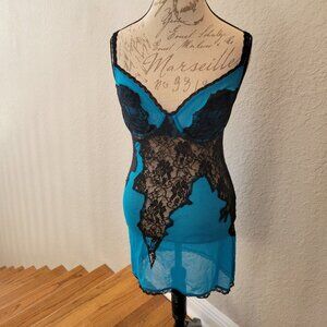 Azure Blue Mesh and Lace Chemise Lingerie